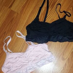 Women's Black & Pink Lace Maternity Bralette Set